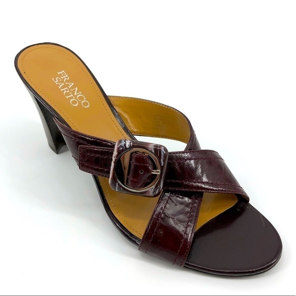 Franco Sarto Burgundy Concourse Chunky Heel Crossover Strap Sandals Size 9.5 - Picture 1 of 8